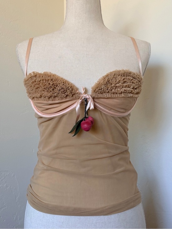 Alexander McQueen Tops - Rare Vintage Alexander McQueen S/S 2003 "Irere" Mesh Knit Leather Cherry Cami